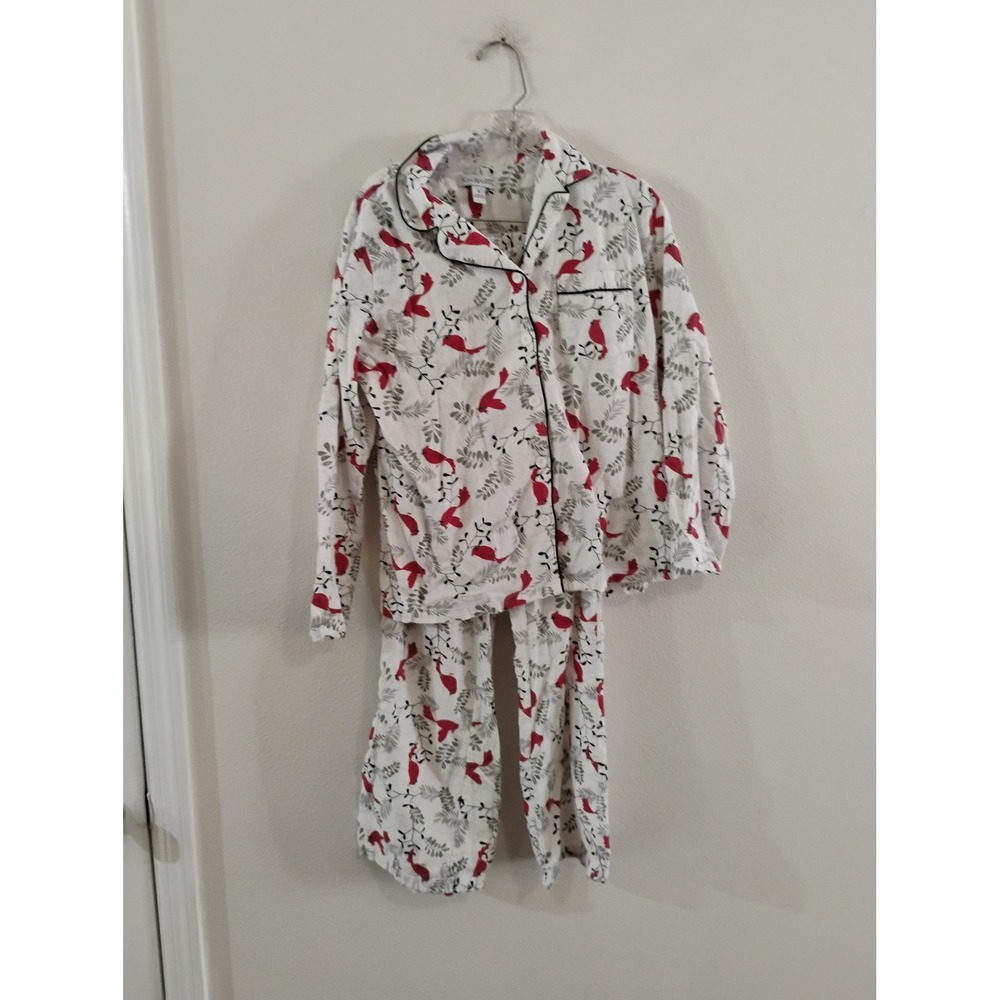 Kim Rogers Intimates Womens Small Pajama Set Red Cardinal Bird Print White 2pc